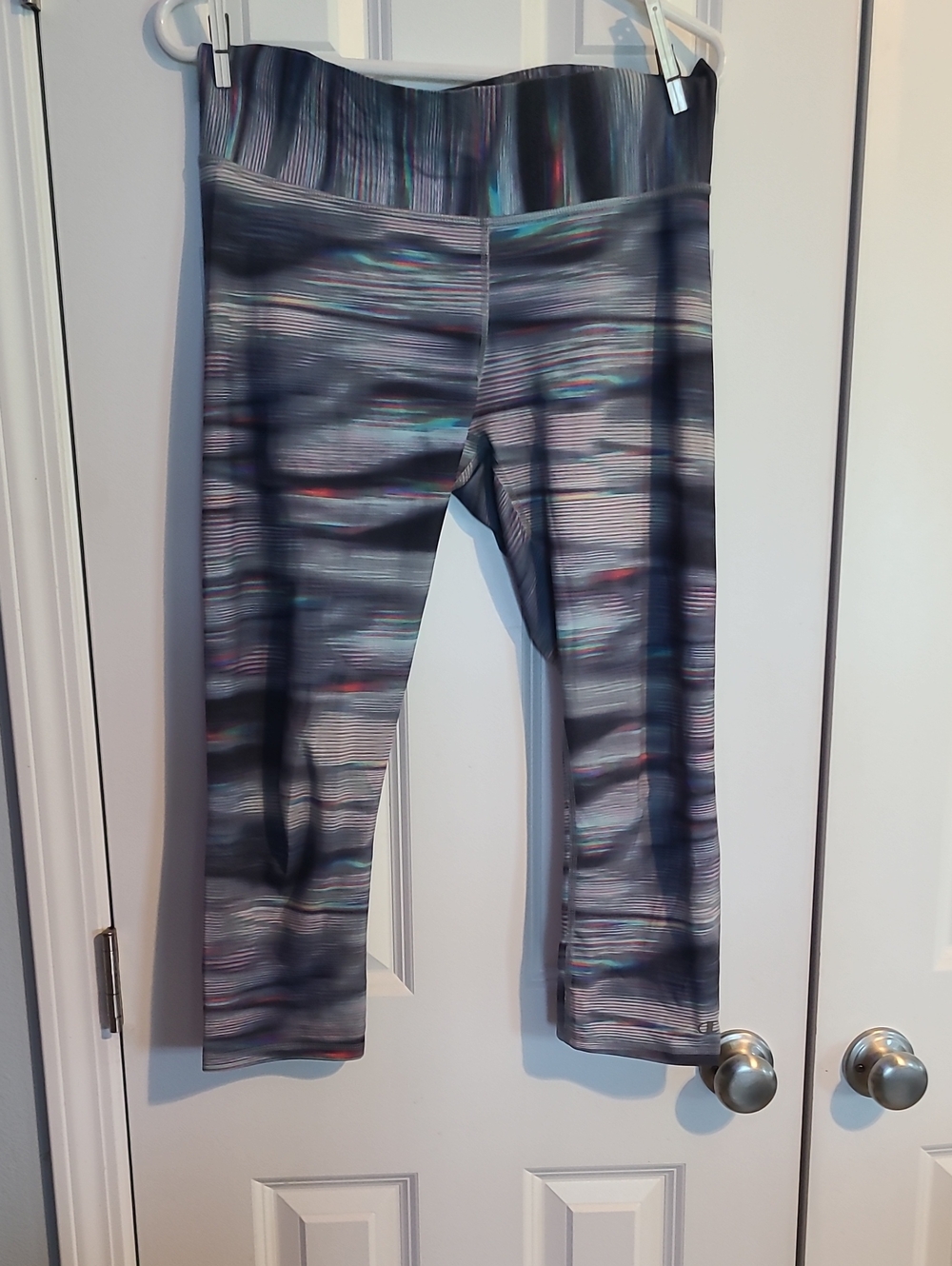 Champion Gray Striped Capri Leggings with Subtle Multicolor Accents